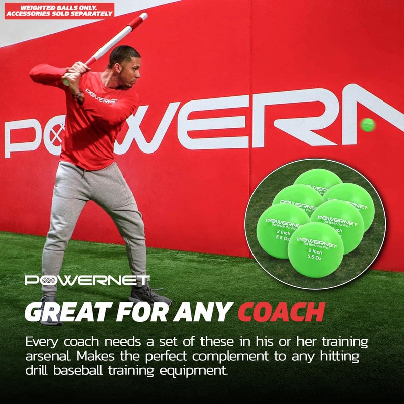 PowerNet Micro 2" Weighted Training Balls 6 Pack, Undersized Weighted Baseballs Golf Ball Size, Baseball Training Equipment to Enhance Hand-Eye Coordination & Improve Form (5.5 oz, Green) - Image 4